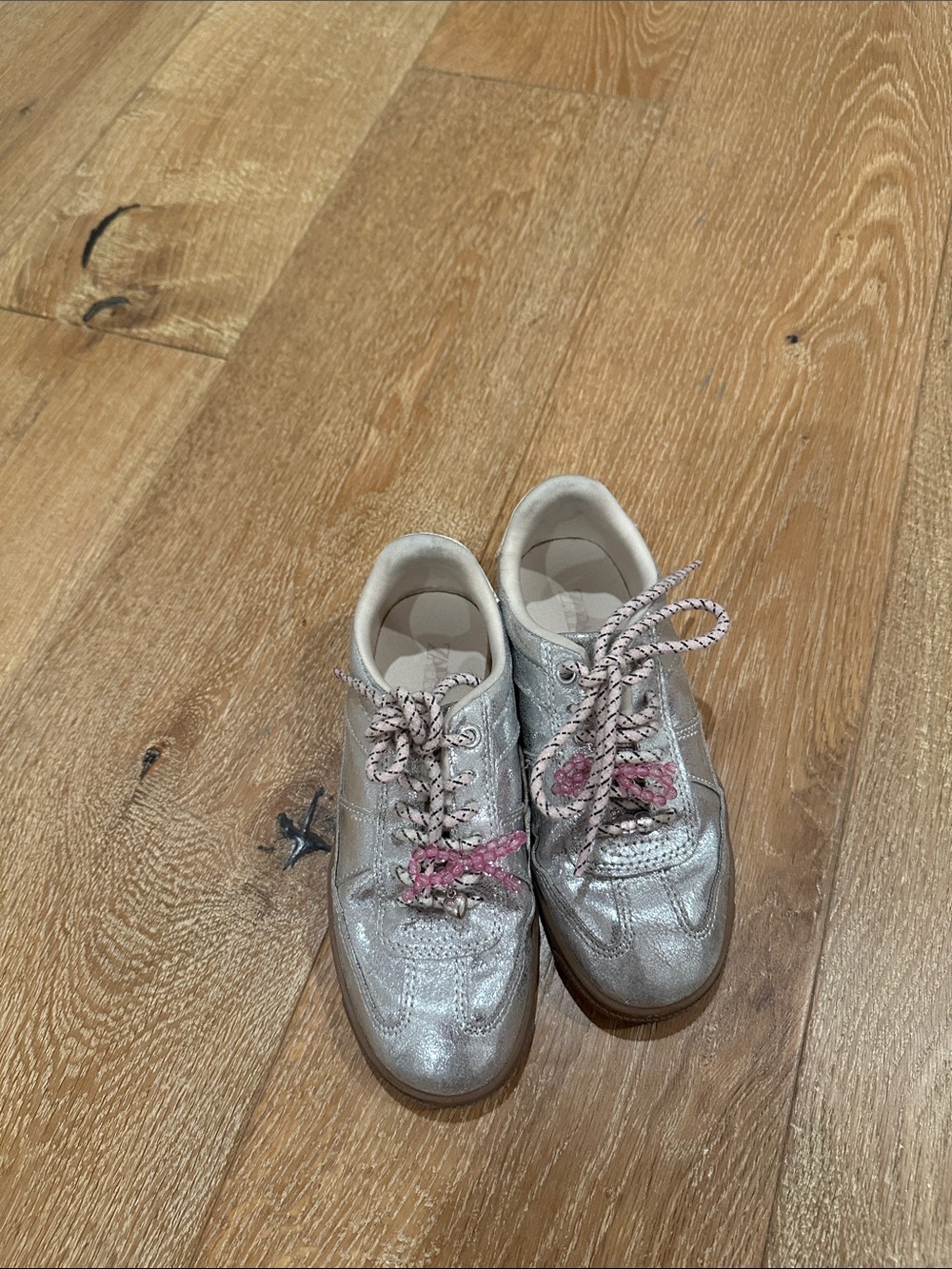 Zara Silver Sneakers with Pink Bead Detailing